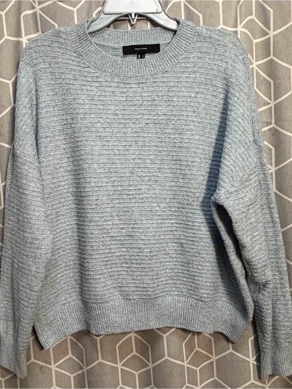 Vero Moda Heathered Light Blue Rib-Knit Crewneck Sweater